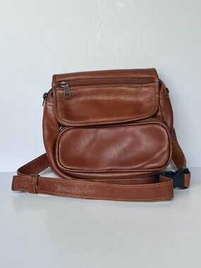 Vintage Brown Genuine Leather Belt Bag Waist Bag Multi Pocket Columbia S.A.